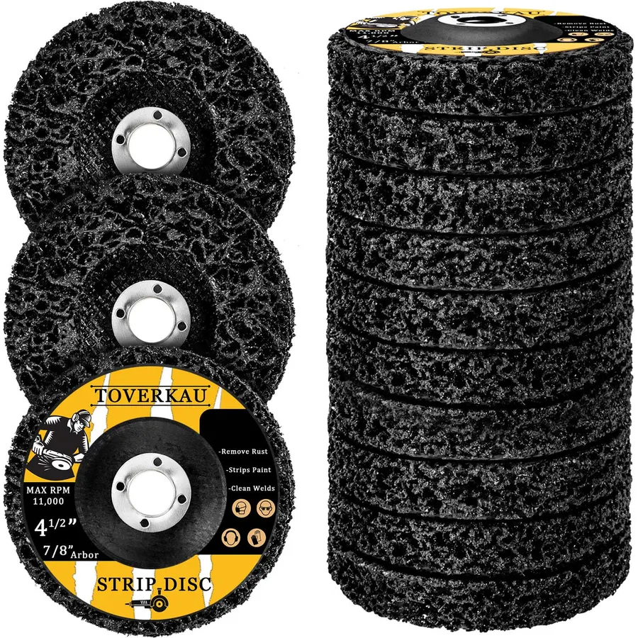 10 Pack 4.5 inch Strip Discs for Angle Grinder, Wire Stripping Wheel Paint Remover for Metal Surfaces, Abrasive Wheels Grinding Discs for Rust Welds Oxidation (4-1/2" x 7/8"), Black