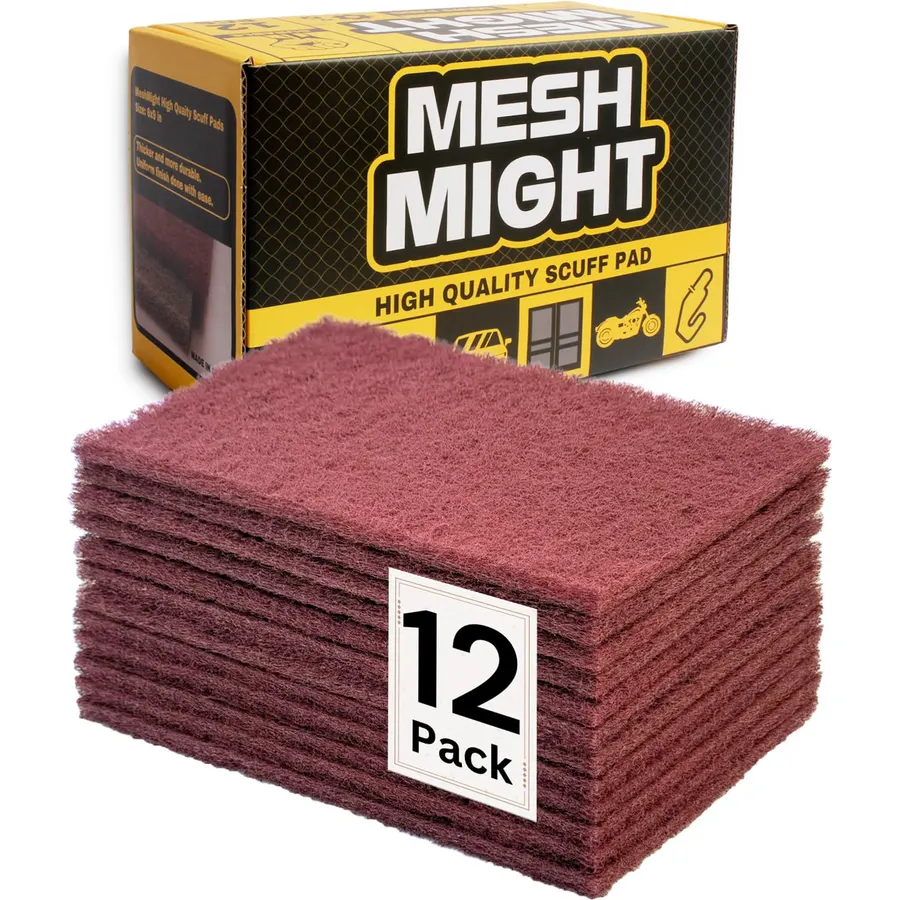 12-Pack 6"x9" Non-Woven Red Scuff Pads - Maroon P320 Aluminum Oxide Abrasive for Scouring, Sanding, Paint Primer Prep - Automotive, Auto Body, Woodworking, Surface Preparation (Maroon)