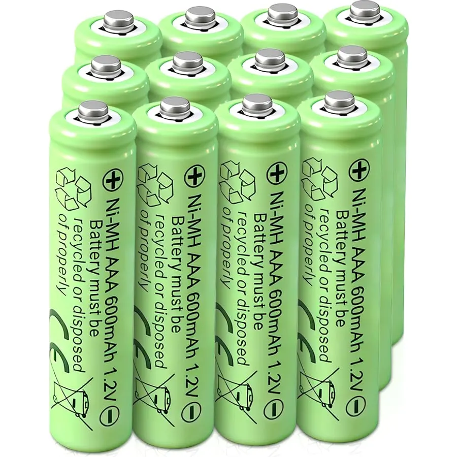 【12-Pack】 Rechargeable AAA Batteries - 600mAh 1.2V NiMH High Capacity Batteries - Ideal for Solar Lights & Home Devices, Recharge up to 1000x Times,