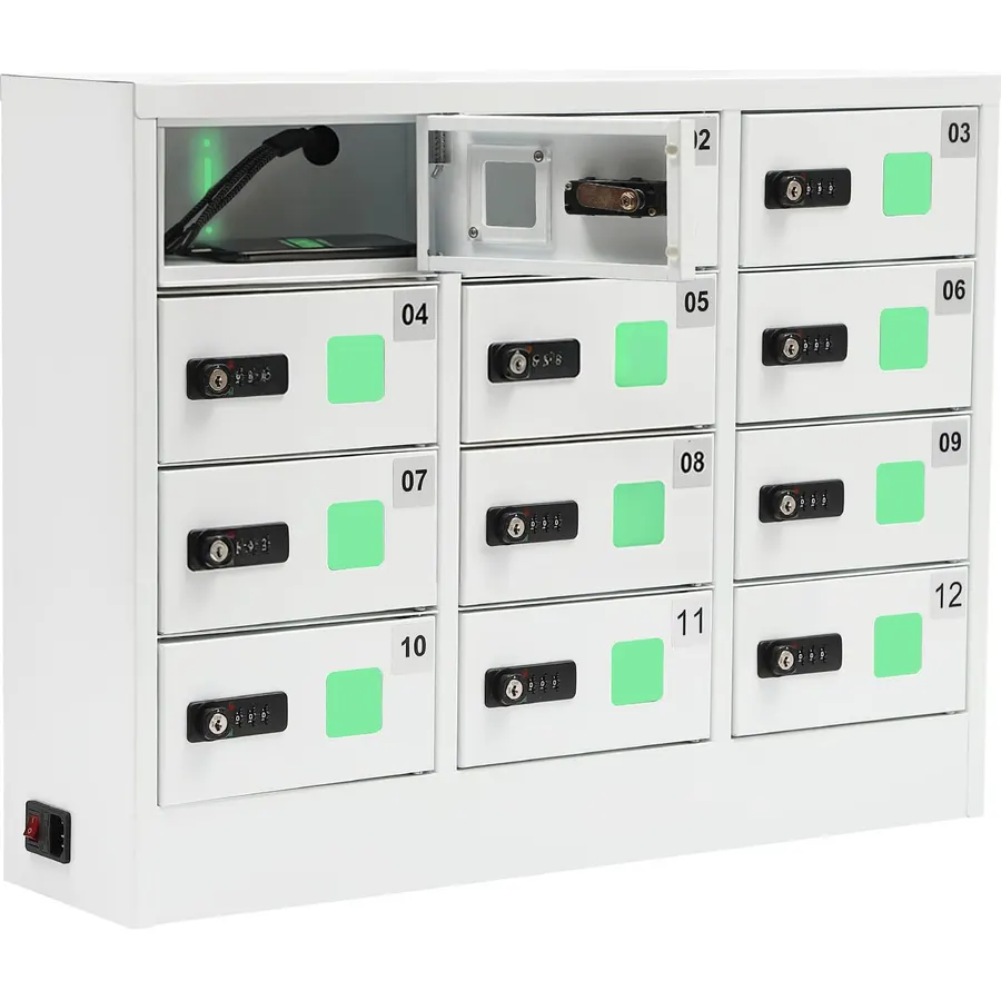 12 Slot Cell Phone Charging Station, Cell Mobile Phone Steel Locker Charging Cabinet W/3 in 1 Charging Ports, Fast Charging Storage Box W/Visible Window & Lock for Office Classroom & Library