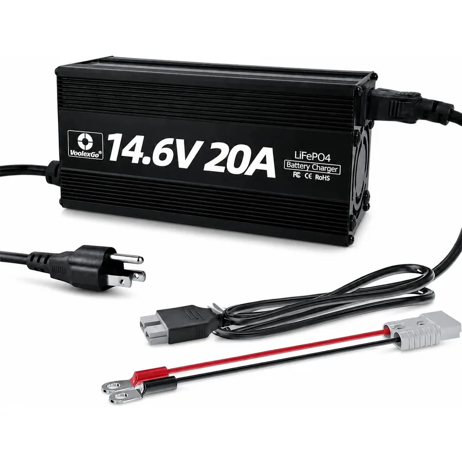 12V 20A Lithium Battery Charger, 14.6V LiFePO4 Battery Charger with Premium Aluminum Housing - 0V Activation for Golf Cart, RV, Marine, Boat, Trolling Motor - Includes Anderson Connector