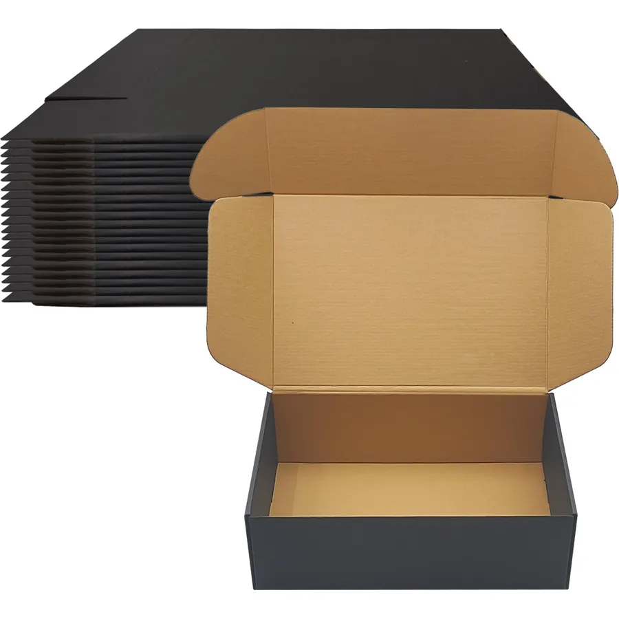 14x10x3 inches Black Shipping Boxes Set of 20, Corrugated Cardboard Mailers