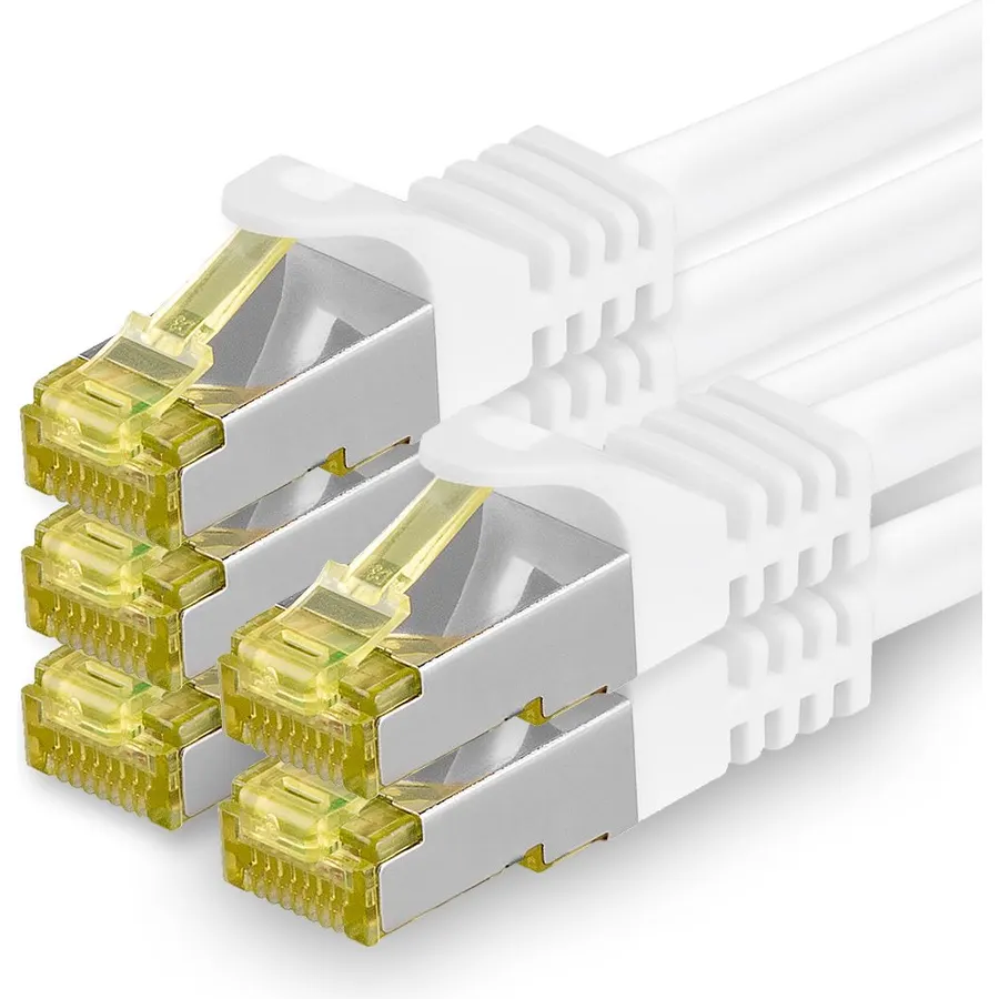 1aTTack.de Cat.7 Patch Cable Set S/FTP (PiMF) Ethernet LAN Network Cables 10 Gigabit/s High Speed 600 MHz with Locking Protection Halogen-Free (LSZH) White - 5 Pieces 0 25m