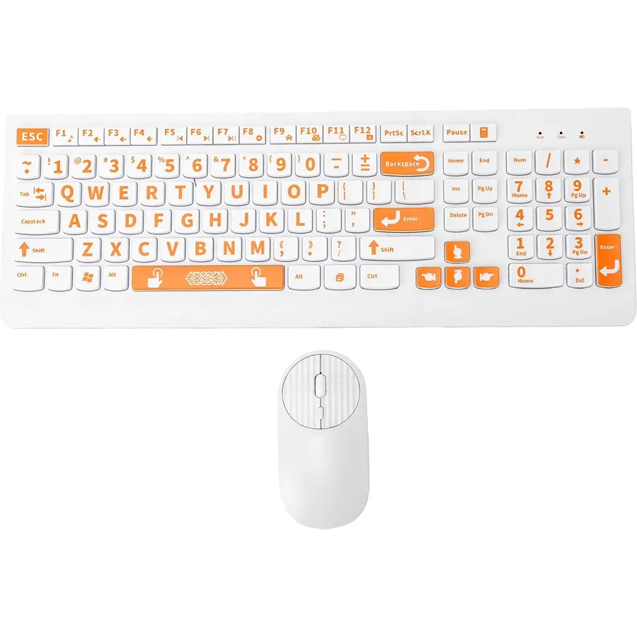 2.4G Wireless Large Print Keyboard and Mouse (Orange Yellow)