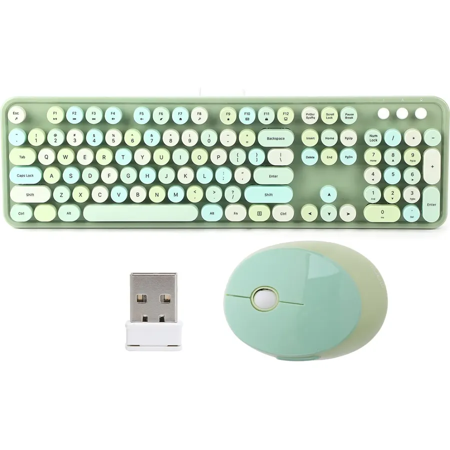 2.4Ghz Wireless 104 Key Keyboard, Mouse Set (Green Mixed Colors)