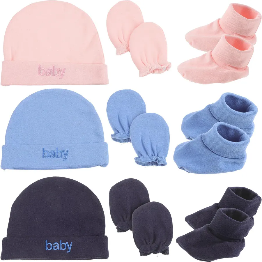 3 Sets Hat Mittens and Socks Set, Soft Cotton Newborn Accessories
