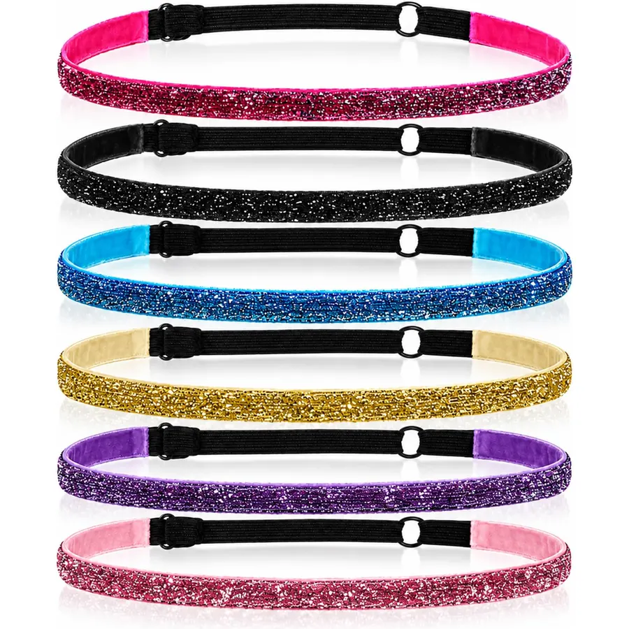 6Pcs Glitter Headbands, Adjustable Elastic Shiny Sparkle Headband