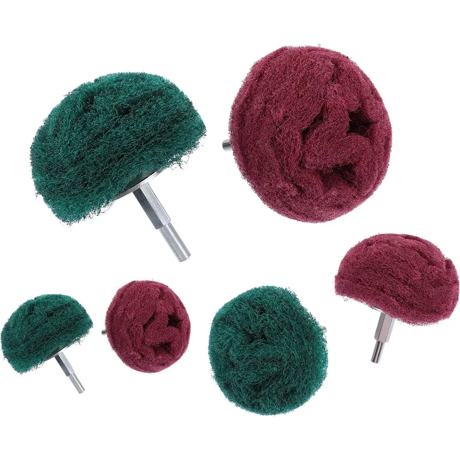 6pcs Scouring Pad Sanding Head Buffing Wheel with Handle for Polishing