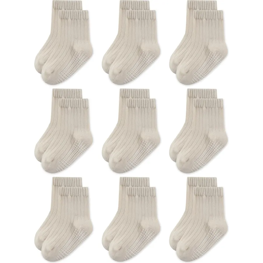 9 Pairs Toddler Socks with Grips Baby Boy Girl Non Slip Crew Socks