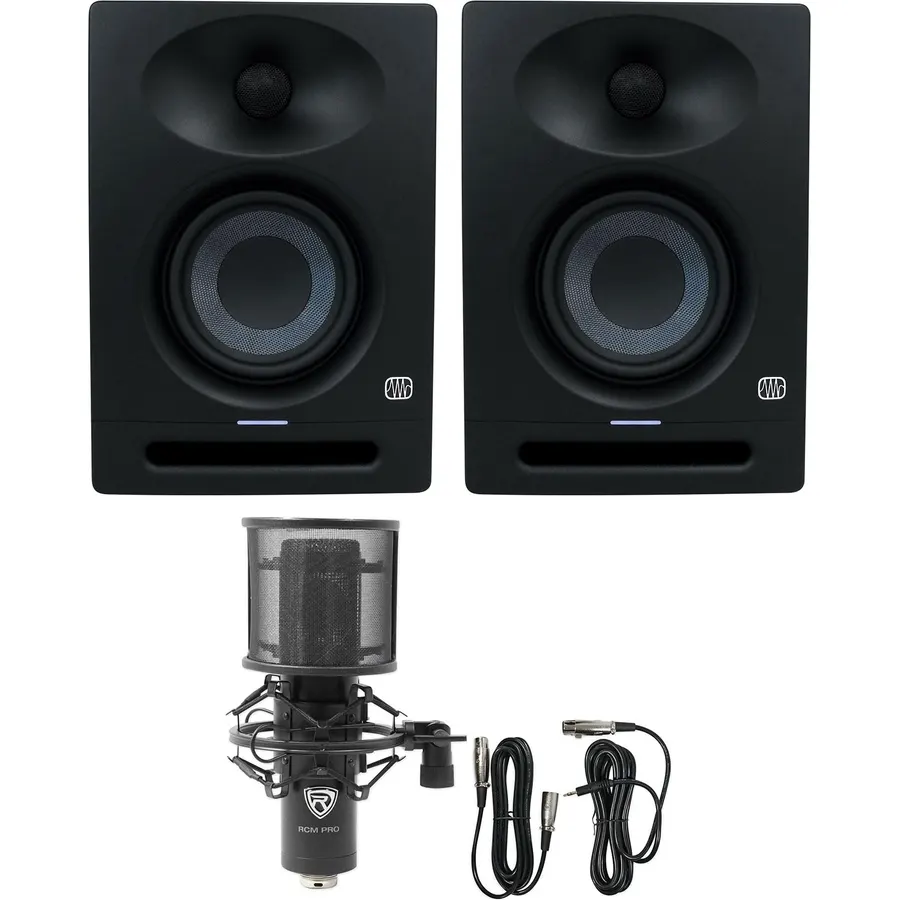 Audiosavings Bundle: (2) Presonus Eris Studio 4 Powered Active 4" Studio Monitor Speaker w/EBM Waveguide Bundle with (1) Rockville RCM PRO Studio/Recording Microphone w Samsung Capacitors (3 Items)