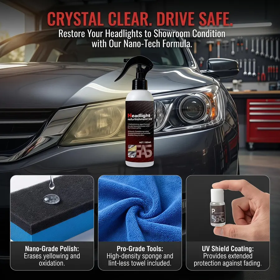 Automotive Headlight Restoration kit, New Headlight Cleaner Erase Yellowing Restores Clarity, Headlight Restoration Spray for All Cars (1)