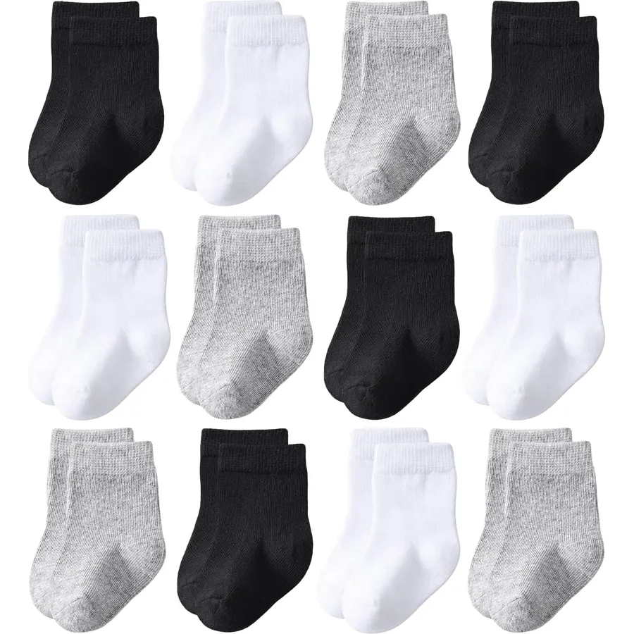 Baby Crew Socks 12-Pack Cotton Newborn Baby Boys Girls Socks 0-3T