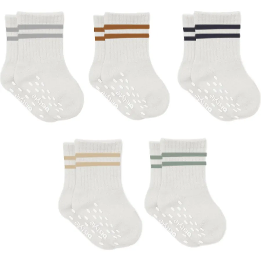 bistyle Baby Non-Slip Grip Ankle Socks 5 Pairs Checkerboard Pattern | Newborn Infant Toddlers Sock Organic Cotton