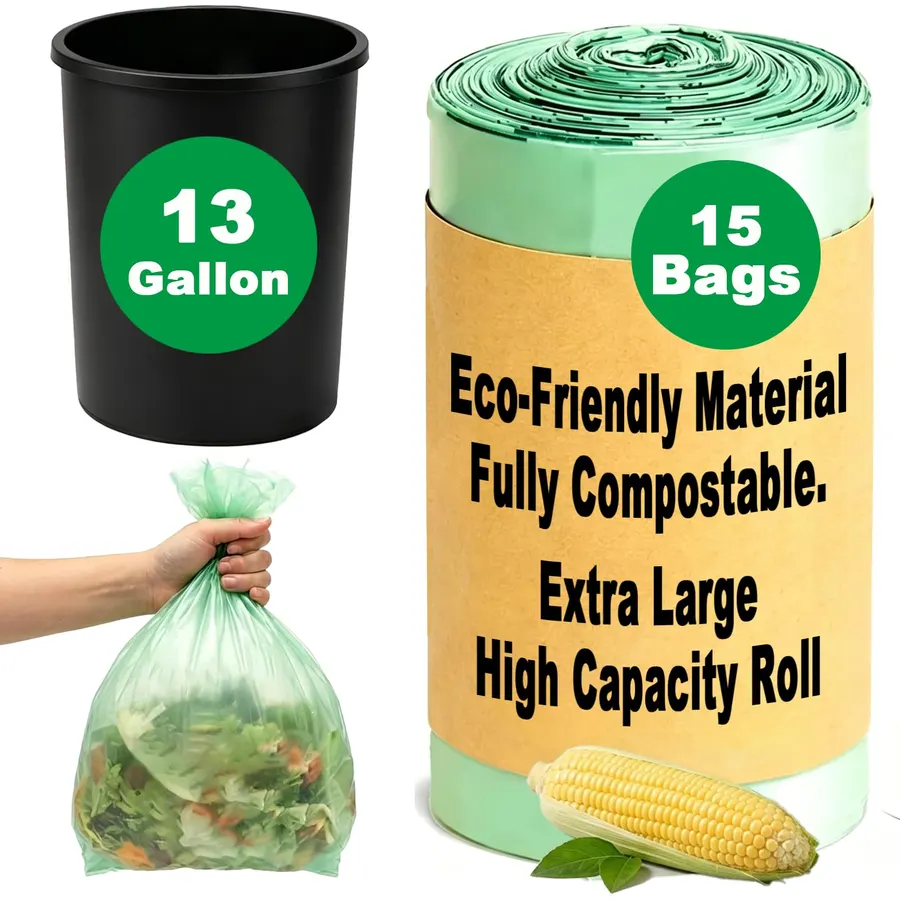 Compost Bags, Compostable Small Trash Bags for Kitchen Compostable Food Scrap Bags For Counter Top Compost Bin Small Kitchen Food Scrap Waste Bags for Compost (13G-15count)