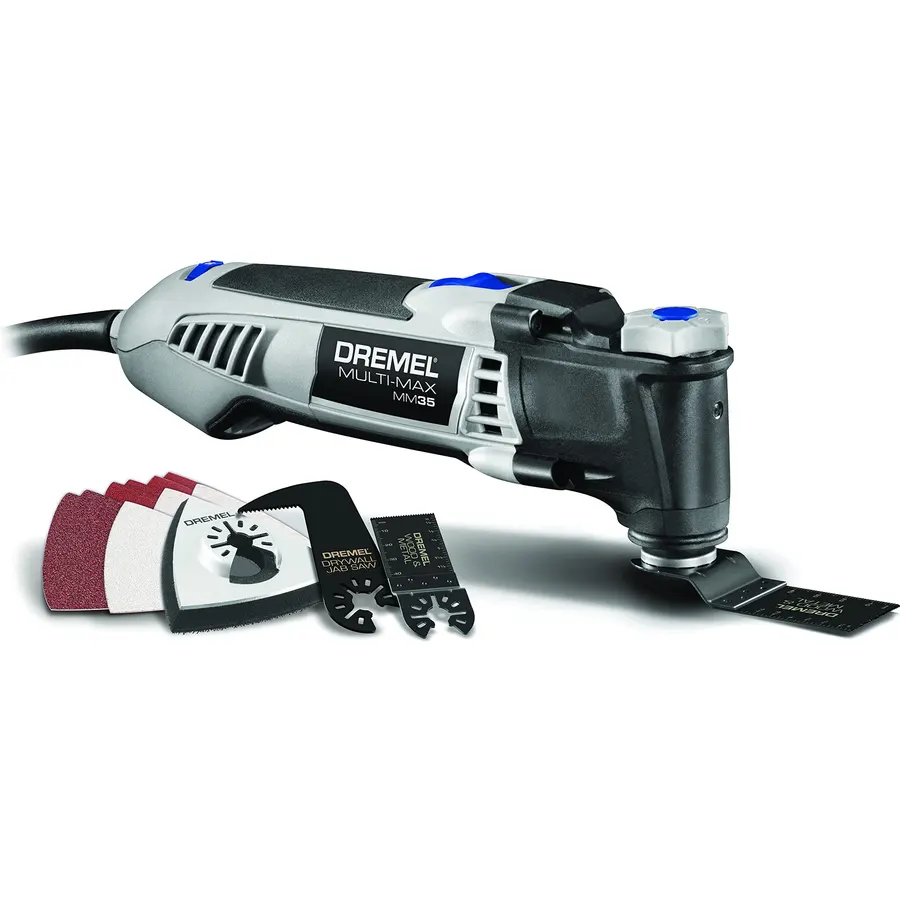 Dremel Multi-Max 3.5 Amp Oscillating Tool Kit with Tool-LESS Accessory Change- Multitool with 12 Accessories- Compact Head & Angled Body- Drywall, Nails, Remove Grout & Sanding- MM35-01