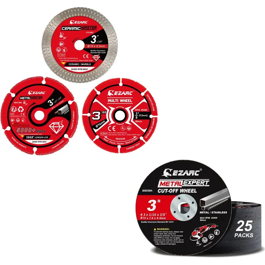 EZARC 3 Inch 3 Pack Cut Off Wheel Set & 25 Pack Resin Cut Off Wheels