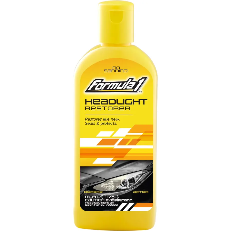 Formula 1 Headlight Restorer & Sealant – One Step Polish to Clean & Renew Yellowed Headlights, Windscreens, or Exterior Plastics (8 oz.)
