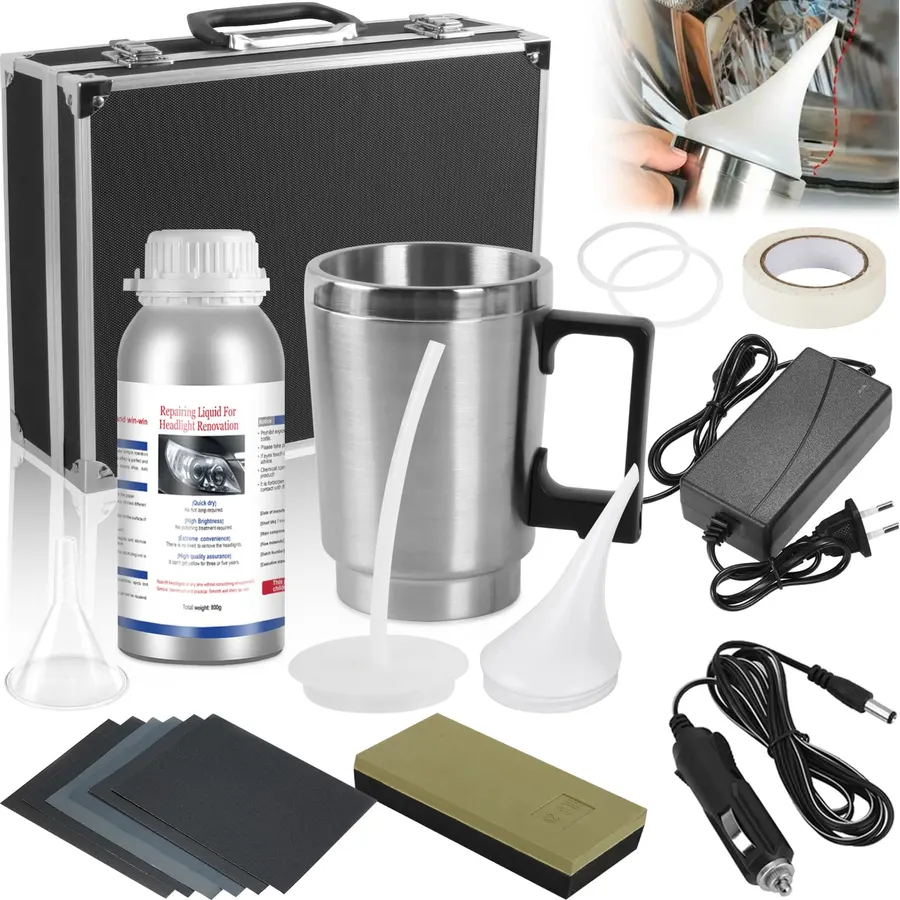 Headlight Restoration Kit — 800g Car Headlight Repair Kit, Car Headlight Lens Polish Kit for Yellowing, Haze, Oxidation & Scratches, Atomizing Cup Included