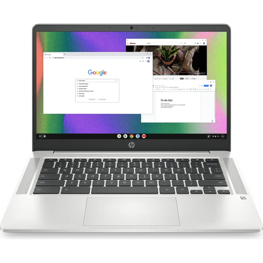 HP Chromebook 14 Laptop, Intel Celeron N4120, 4 GB RAM, 64 GB eMMC, 14 HD Display, Chrome OS, Thin Design, Long Battery Life (14a-na0226nr, 2022, Mineral Silver)