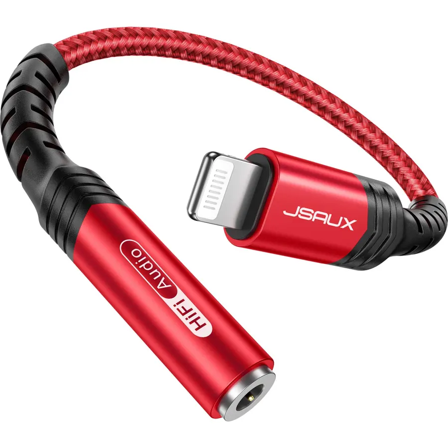 JSAUX Headphone Adapter for iPhone Lightning to 3.5mm Adapter-Red