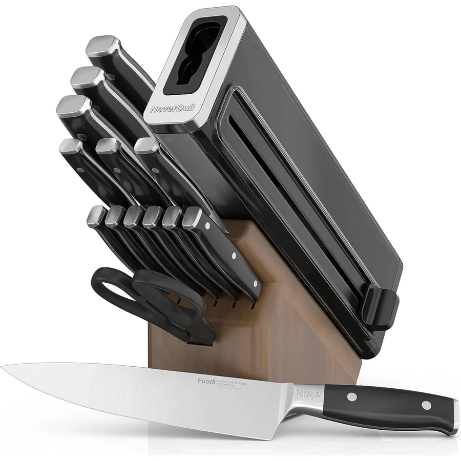 Ninja NeverDull 15-Pc Wood Series Knife Block, Stainless/Walnut, K52015