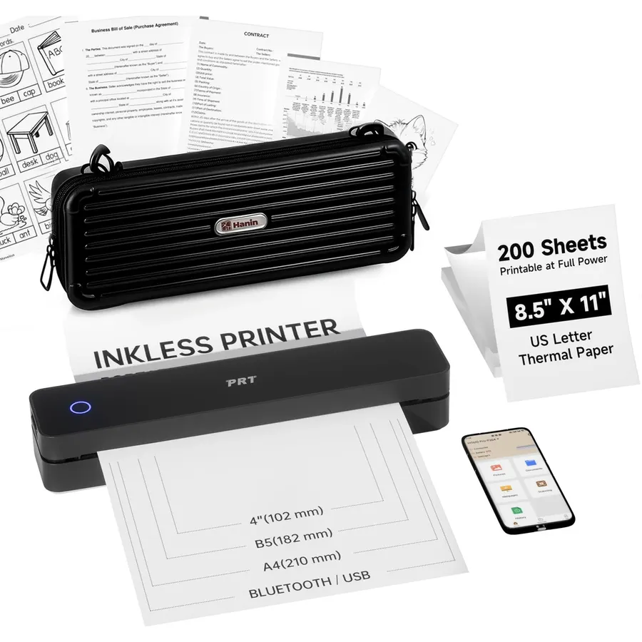 PRT Portable Printer Wireless for Travel with Carry Case& Thermal Paper