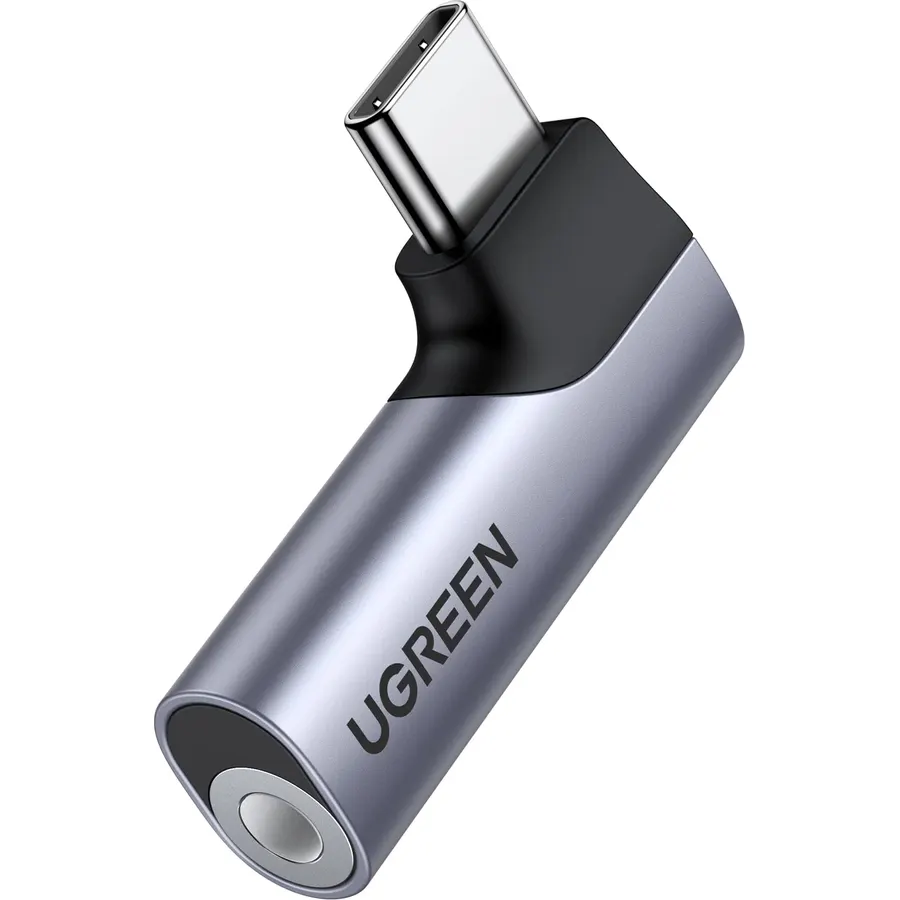 UGREEN 90 Degree USB C to 3.5mm Audio Adapter Headphone Dongle Gray